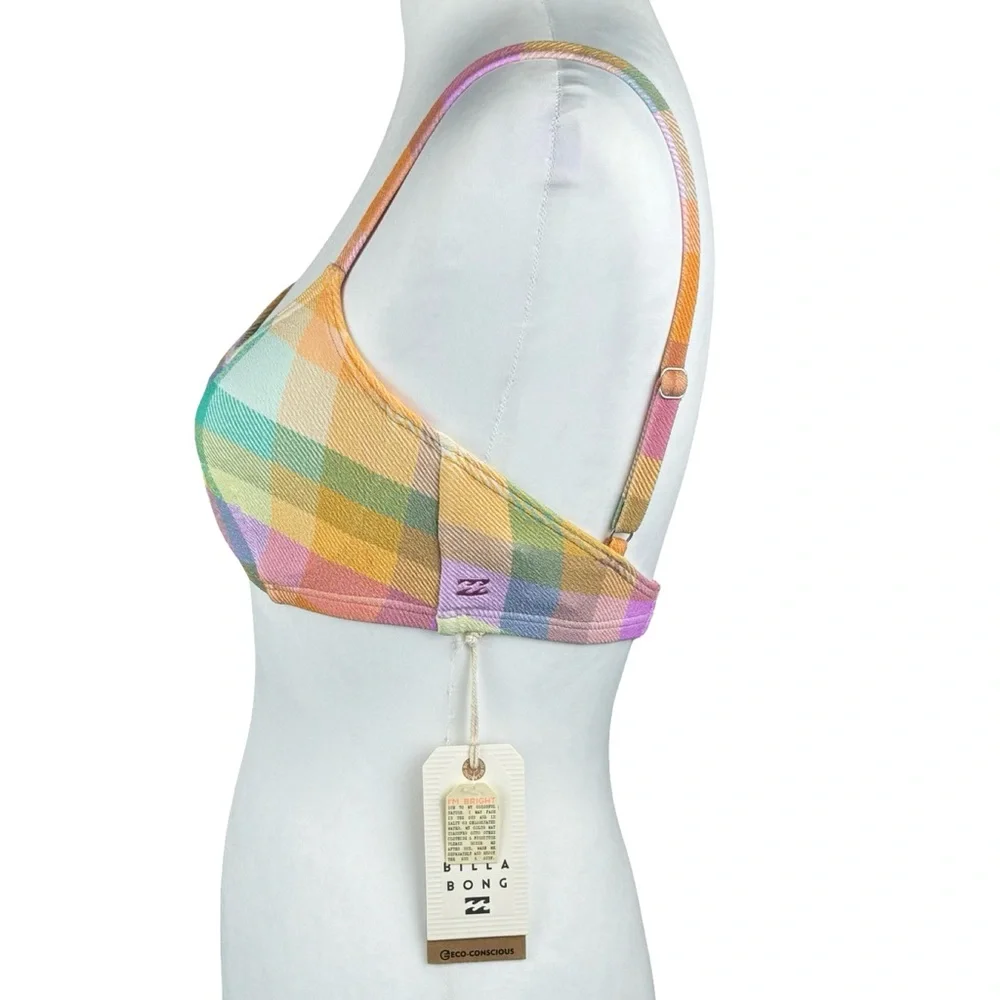 NWT Billabong Warm Waves Lila DD Bralette Pastel Plaid Swimsuit Bikini Top Small